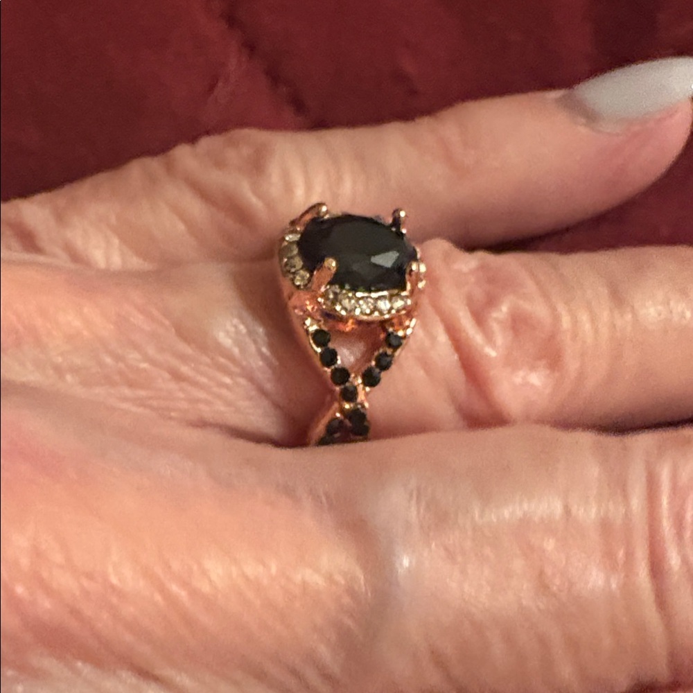 Size 6  Faux Black Sapphire In Rose Setting